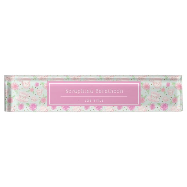 Shabby Vintag Tee Cups Muster Personalisiert Namensplakette (Vorderseite)