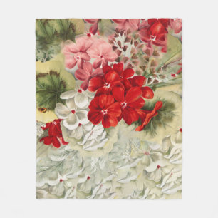 Shabby Vintage Elfenbein-Rosa Blumenkolonie Fleecedecke