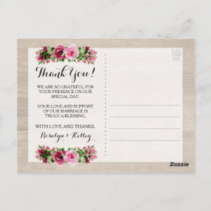 Shabby Vintage Rose Rustic Wedding Vielen Dank Postkarte