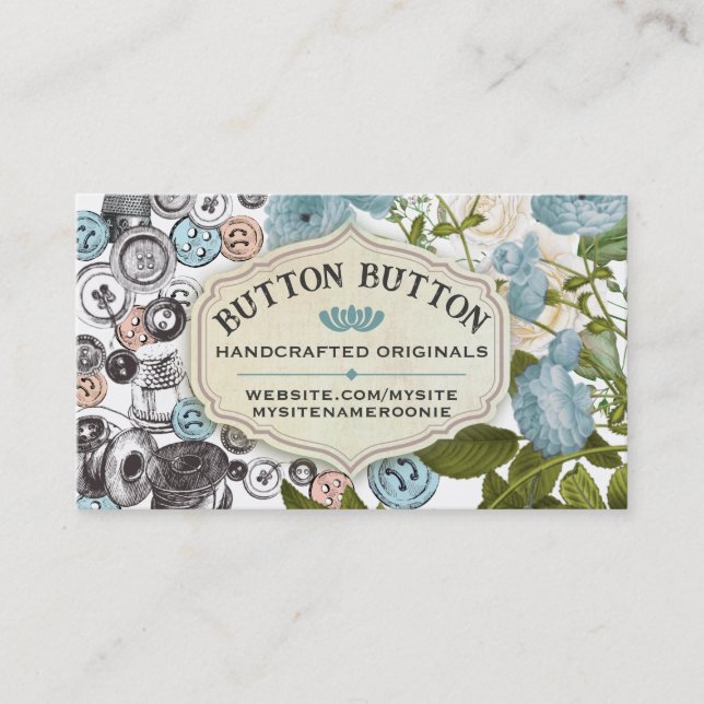 Shabby Vintage Tasten Blobbins nähen Begriffe Visitenkarte (Vorderseite)