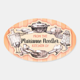 Shabby Vintage Utensilien aus der Etikettenküche Ovaler Aufkleber