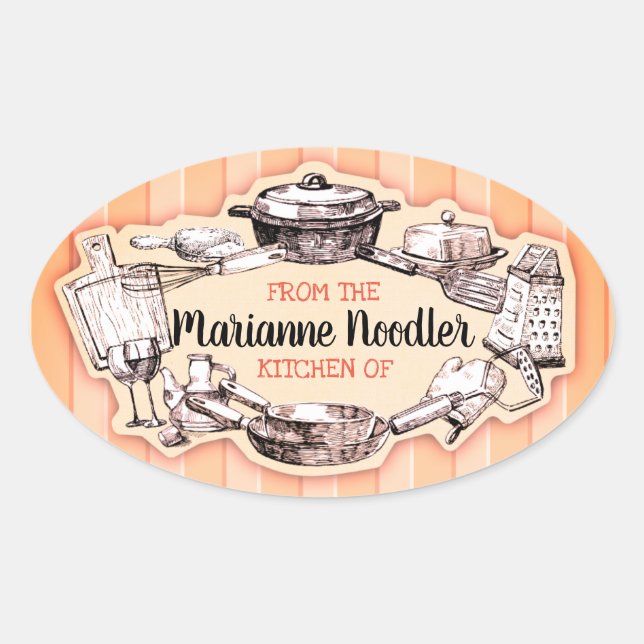 Shabby Vintage Utensilien aus der Etikettenküche Ovaler Aufkleber (Vorderseite)