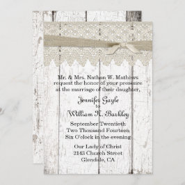 Shabby White Washed Wood and Lace Wedding Einladung