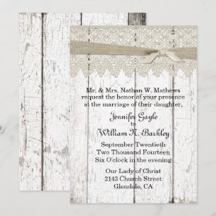 Shabby White Washed Wood and Lace Wedding Einladung