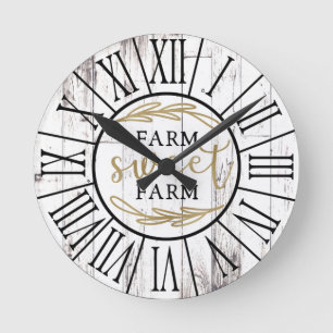 Shabby White Wood Country Farmhouse Farm Sweet Runde Wanduhr