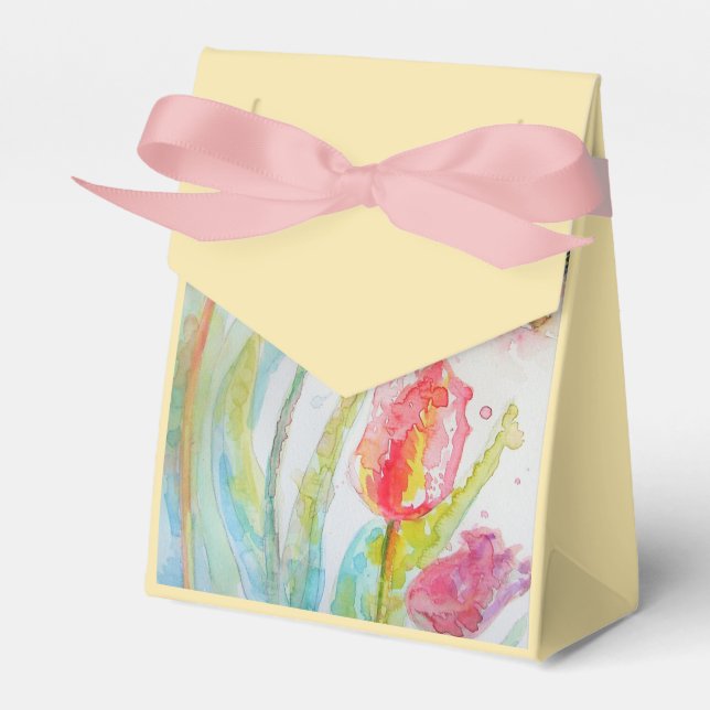 Shabby Yellow Tulip Tee Party Cake Gefallen Box Geschenkschachtel (Vorderseite)