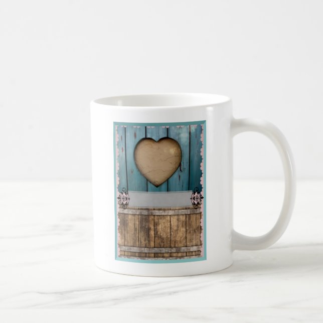 ShabbyChic Blue sandiy Hearts Wood Kaffeetasse (Rechts)