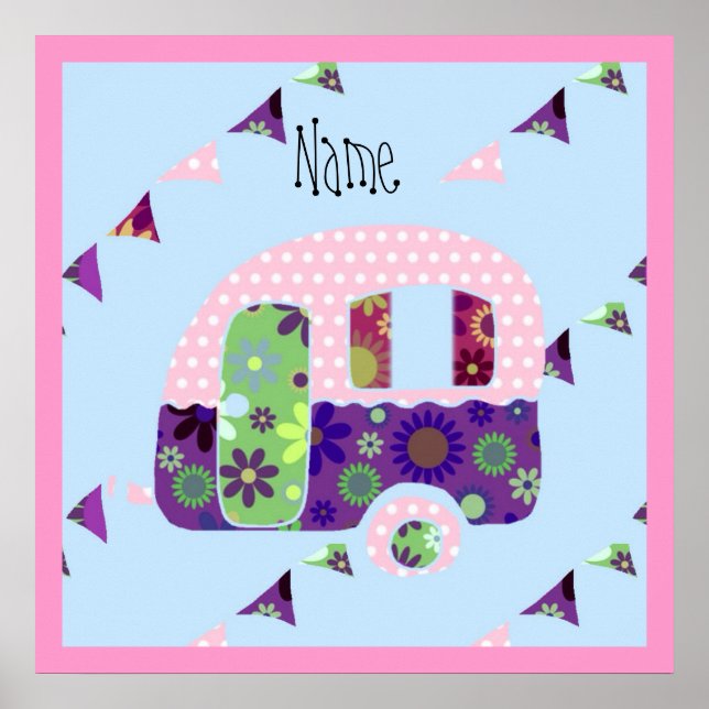 Shabbychic Retro-Anhänger, Camper, Karawanenammer Poster (Vorne)