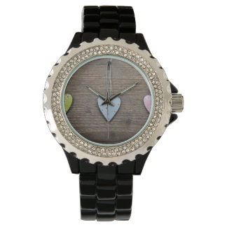 SHABBYCHIC Zinnherzen Holzdesign Armbanduhr