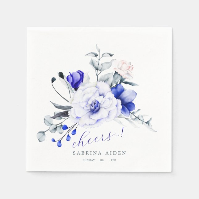 Shade of Royal Blue Elfenbein Blumenhochzeit Serviette (Vorderseite)