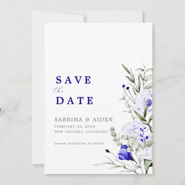 Shade of Royal Blue Elfenbein Foto Hochzeit Save The Date (Vorderseite)