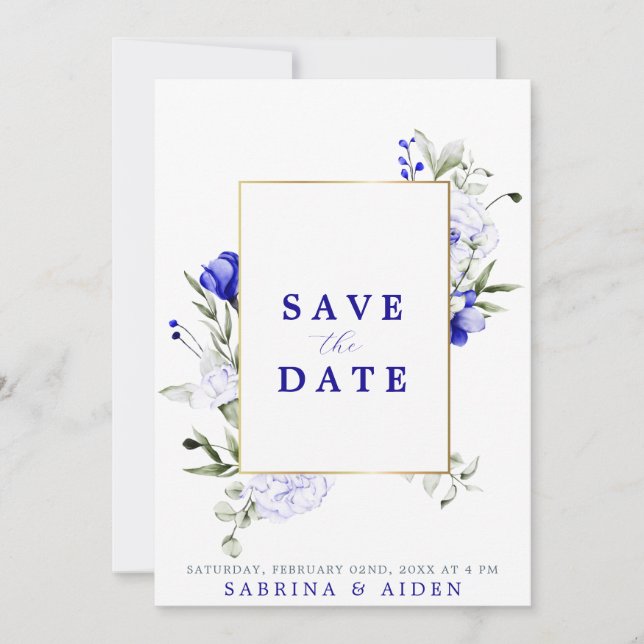 Shade of Royal Blue Elfenbein Foto Hochzeit Save The Date (Vorderseite)