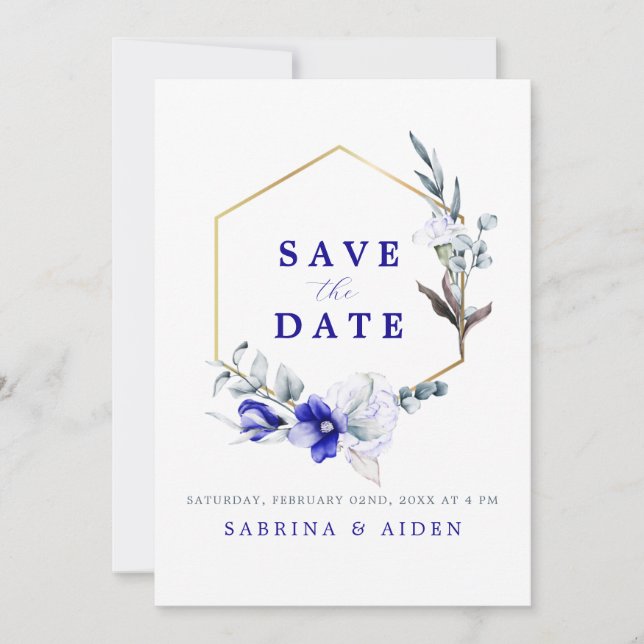 Shade of Royal Blue Elfenbein Foto Hochzeit Save The Date (Vorderseite)