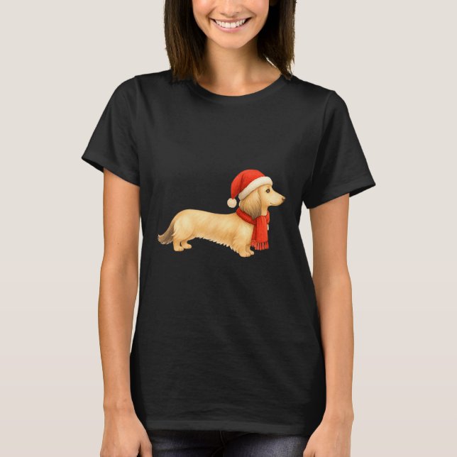 Shaded Cream Christmas Dachshund Dog Mom Funny Cut T-Shirt (Vorderseite)