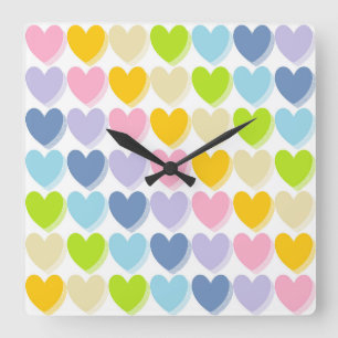 Shaded Pastel Rainbow Hearts Quadratische Wanduhr