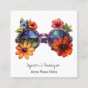 *~* Shades Brille AP57 Boho QR BoldRetro Blumen Quadratische Visitenkarte