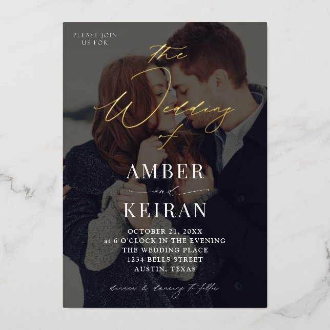 Shades - Dunkles Foto Hochzeit Folieneinladung (Vorderseite)