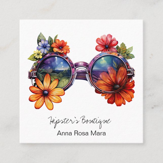 *~* Shades Glasses AP57 Boho QR BoldRetro Blume Quadratische Visitenkarte (Vorderseite)