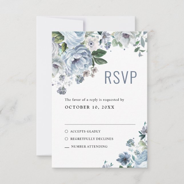 Shades gray Dusty Blue Winter Rustic Wedding RS RSVP Karte (Vorderseite)