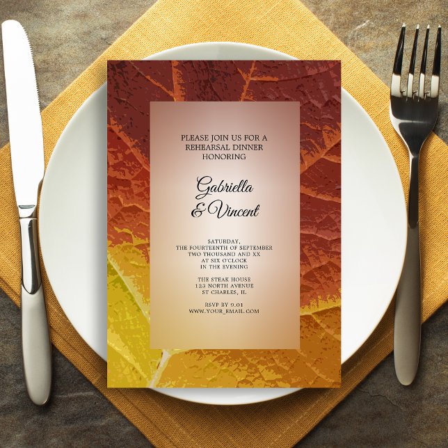 Shades Herbstleaf Hochzeitsessen Probe Einladung (Celebrate the night before your Fall wedding with the Shades of Autumn Leaf Rehearsal Dinner Invite)