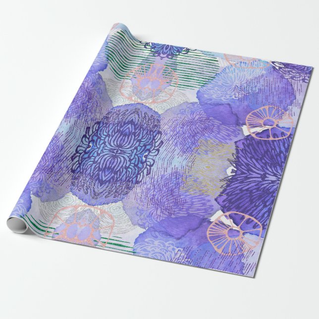 Shades Lavender und Green Abstrakt Blume Apro Geschenkpapier (Ungerollt)