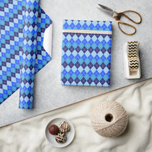 Shades of Blue Argyle Sporty Preppy personalisiert Geschenkpapier