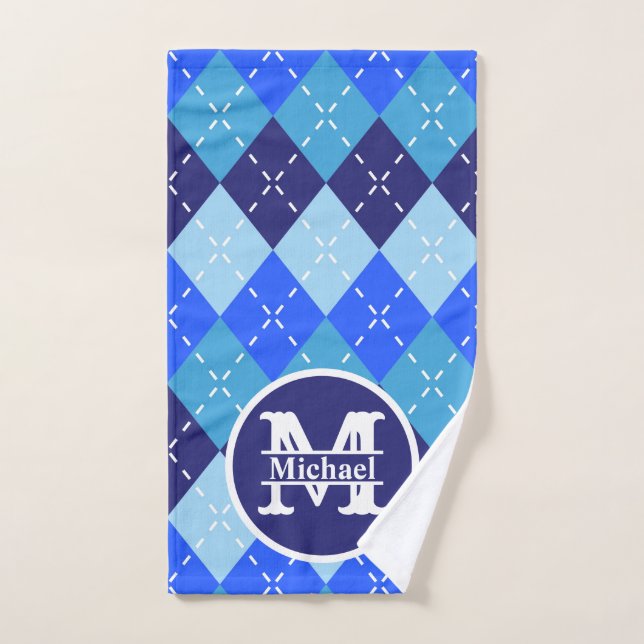 Shades of Blue Argyle Sporty Preppy personalisiert Handtuch (Handtuch)