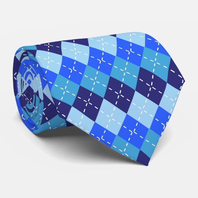 Shades of Blue Argyle Sporty Preppy personalisiert Krawatte (Gerollt)