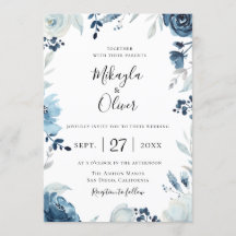 Shades of Blue Botanical Floral Wedding Einladung