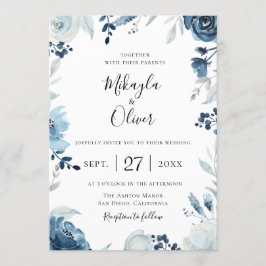 Shades of Blue Botanical Floral Wedding Einladung