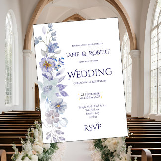 Shades of blue, Floral wedding Invitation Einladung