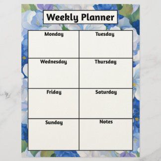 Shades of Blue Florals Weekly Planner Briefbogen