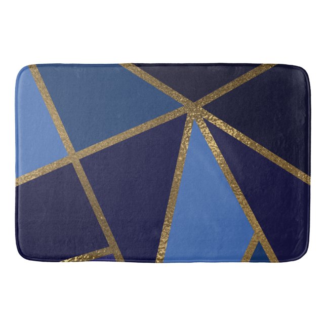 Shades of Blue & Gold Bronze Geometric Chic Bath Badematte (Vorderseite)