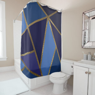 Shades of Blue & Gold Bronze Geometric Chic Duschvorhang