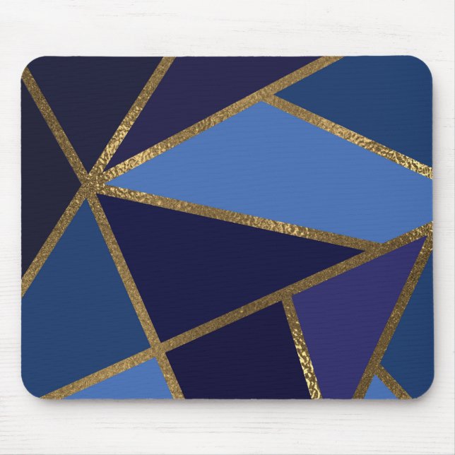 Shades of Blue & Gold Bronze Geometric Chic Office Mousepad (Vorne)