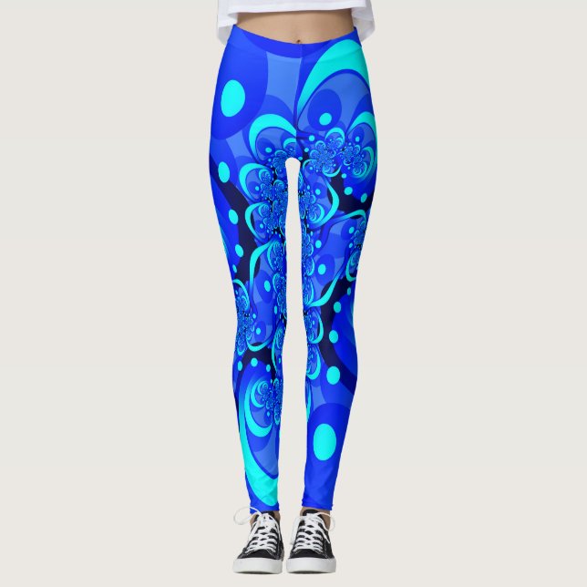 Shades of Blue Modern Abstrakt Fraktal Art Leggings (Vorderseite)