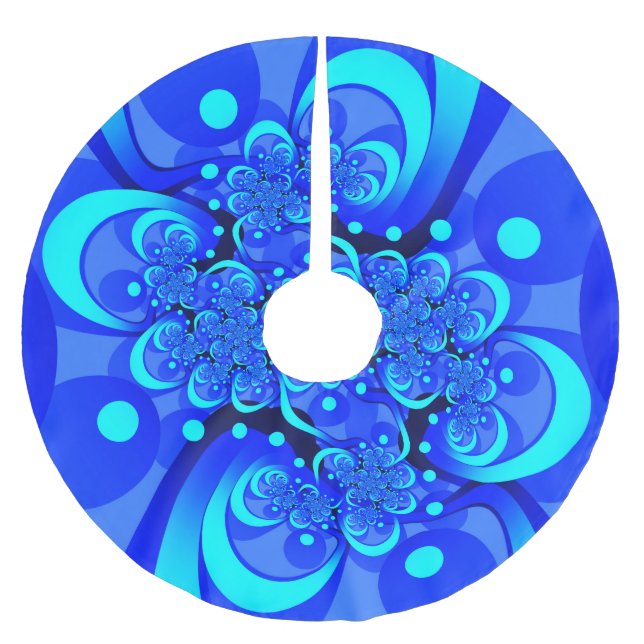 Shades of Blue Modern Abstrakt Fraktal Art Polyester Weihnachtsbaumdecke (Vorderseite)