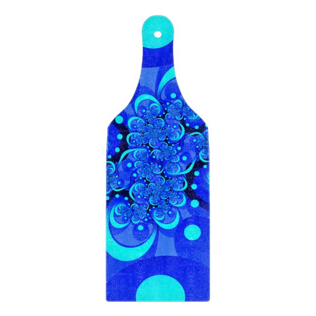 Shades of Blue Modern Abstrakt Fraktal Art Schneidebrett (Vorderseite)