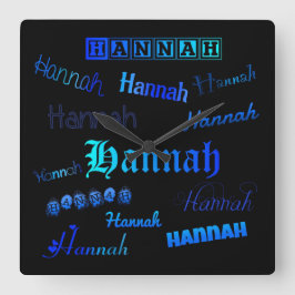 Shades of Blue on Black - Hannah Quadratische Wanduhr