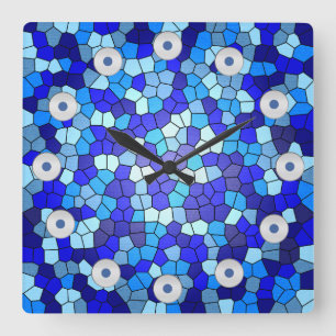 Shades of Blue Stained Glass by Shirley Taylor Quadratische Wanduhr