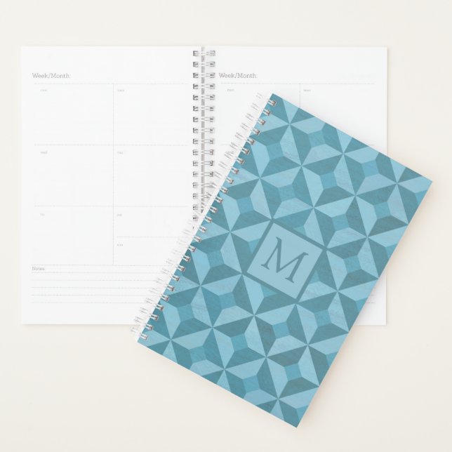 Shades of Blue Stylish Geometric Monogram Planer (Anzeige)