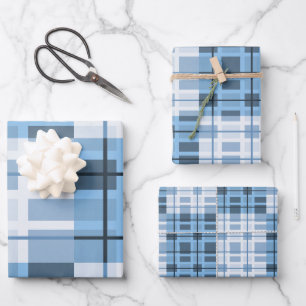 Shades of Blue Traditional Geometric Pattern Geschenkpapier Set