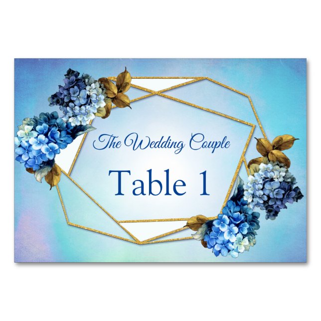 Shades of Blue Watercolor Hydrangeas Table Cards Tischnummer (Vorderseite)