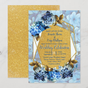 Shades of Blue Watercolor Hydrangeas Wedding Einladung