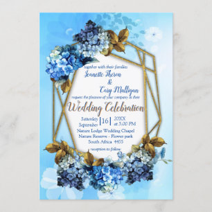 Shades of Blue Watercolor Hydrangeas Wedding Einladung