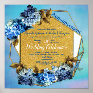 Shades of Blue Watercolor Hydrangeas Wedding Poster
