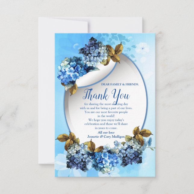 Shades of Blue Watercolor HydrangeasDanke-Karte RSVP Karte (Vorderseite)