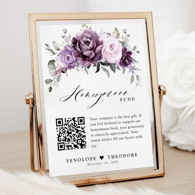 Shades of Dusty Lila Blooms Honeymoon Fund Signing Poster (Shades of dusty purple blooms floral honeymoon fund sign)