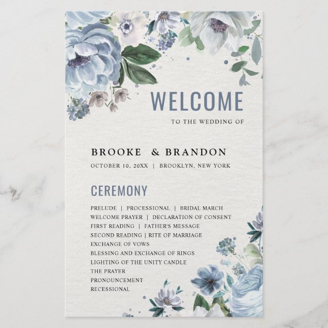 Shades of Gray Dusty Blue Winter Wedding Program (Vorderseite)