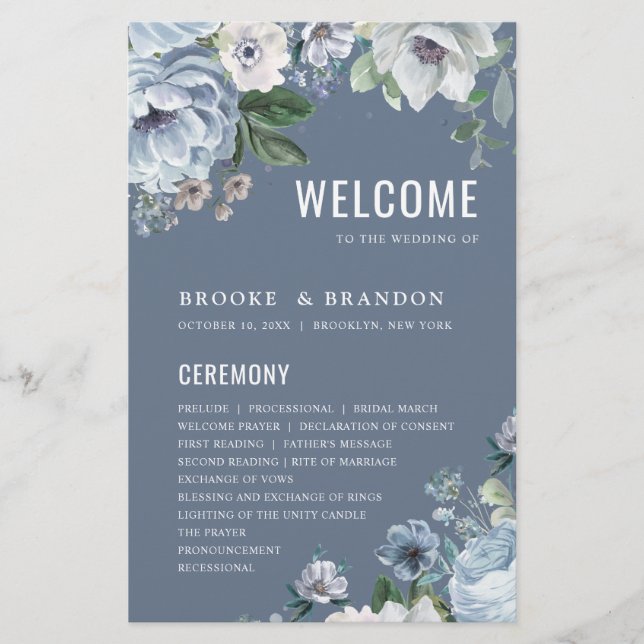 Shades of Gray Dusty Blue Winter Wedding Program (Vorderseite)